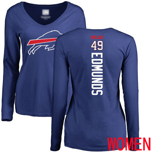 NFL Women Buffalo Bills #49 Tremaine Edmunds Royal Blue Backer Long Sleeve T Shirt